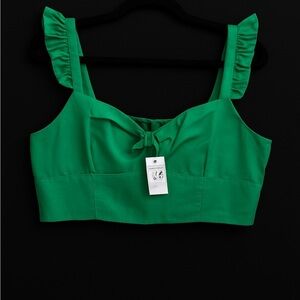Express Green Ruffle Strap Crop Top – Size XL